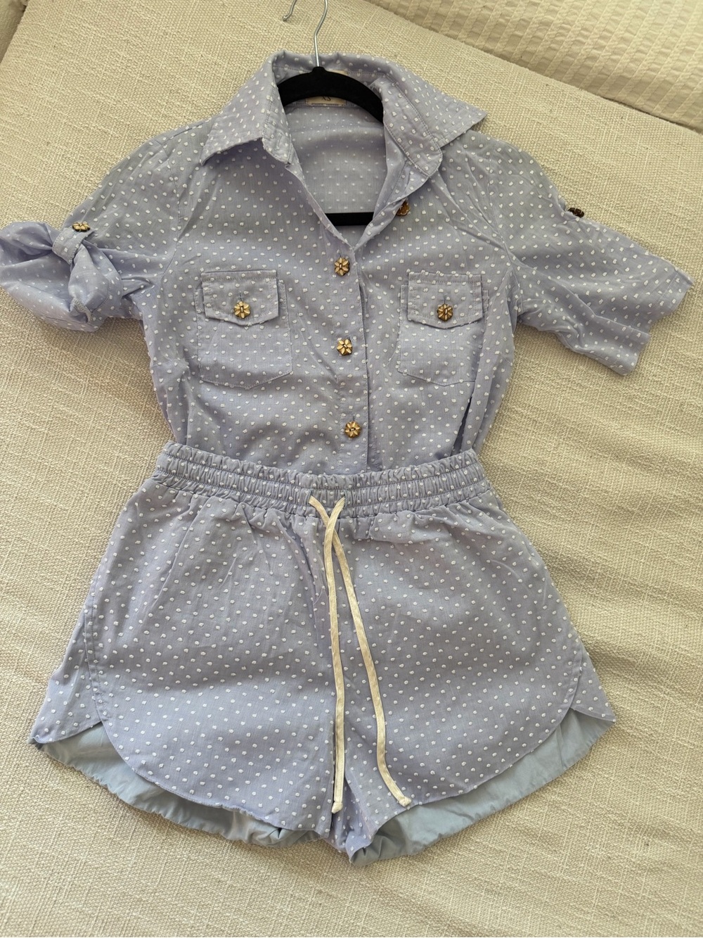 Synergy Organic Clothing Light Blue Polka Dot Button-Down Shirt size XS